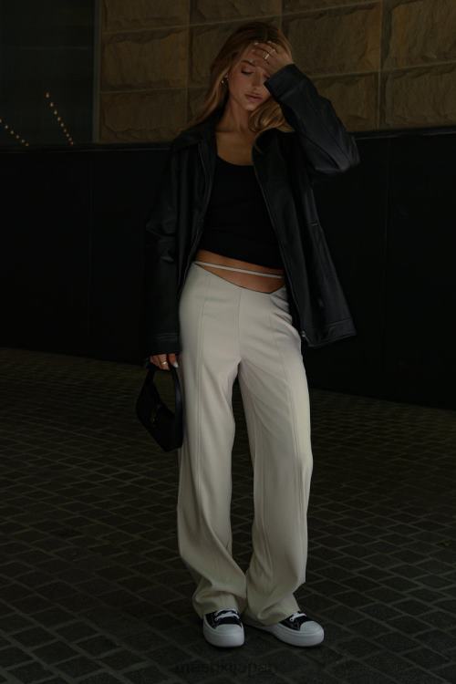 Bahar ミッドライズ ワイドレッグ ストラップ パンツ Meshki 小麦 N80F61588 衣類