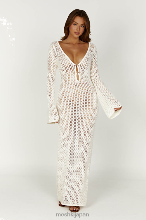 Kayleigh かぎ針編みフィッシュテールフレアスリーブドレス Meshki 白 N80F6201 衣類