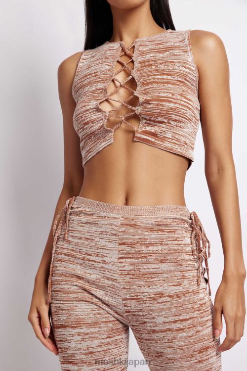 アンジェリカ レースアップ ニット クロップトップ Meshki ブラウンスペース染料 N80F61109 衣類