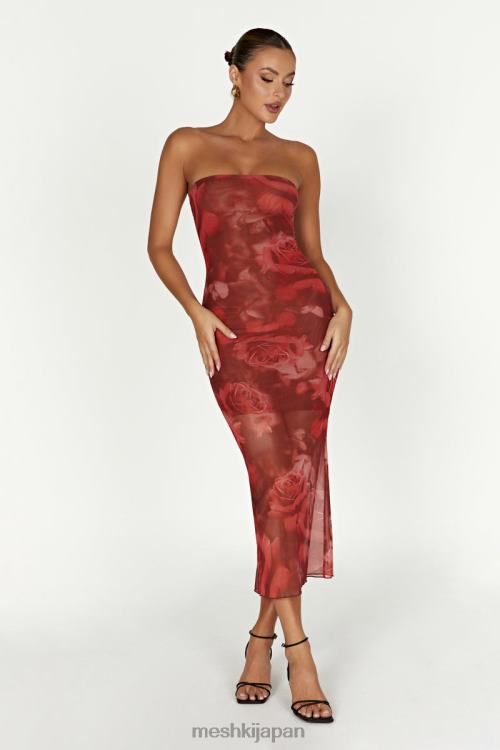 アフロディーテ ストラップレス メッシュ ドレス Meshki 特大のバラのプリント N80F6111 衣類
