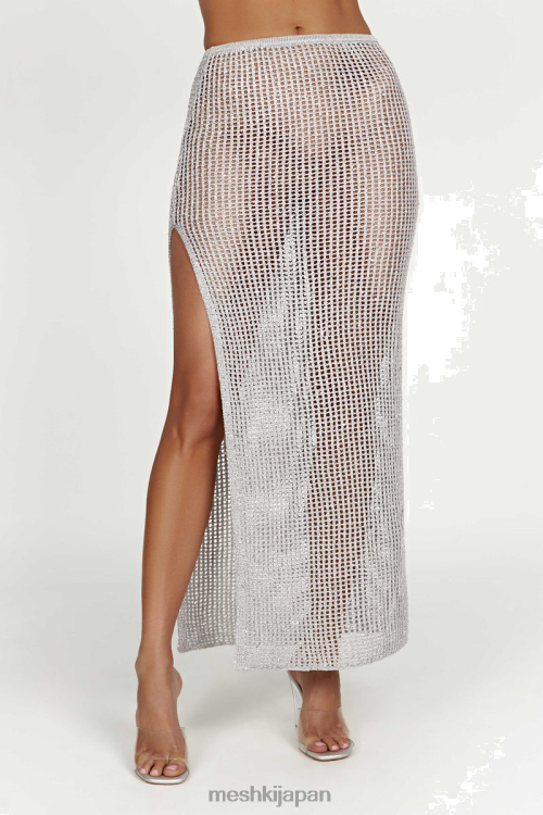 クリスタ スパンコール かぎ針編みマキシスカート Meshki 銀 N80F61481 衣類