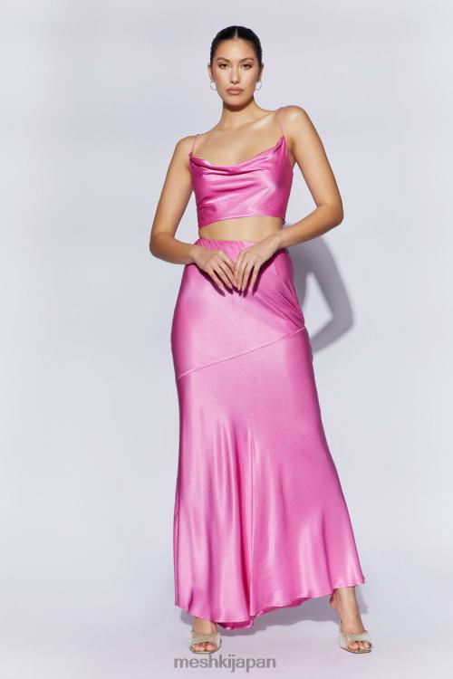 ポピーサテンマキシスカート Meshki ピンク N80F61523 衣類