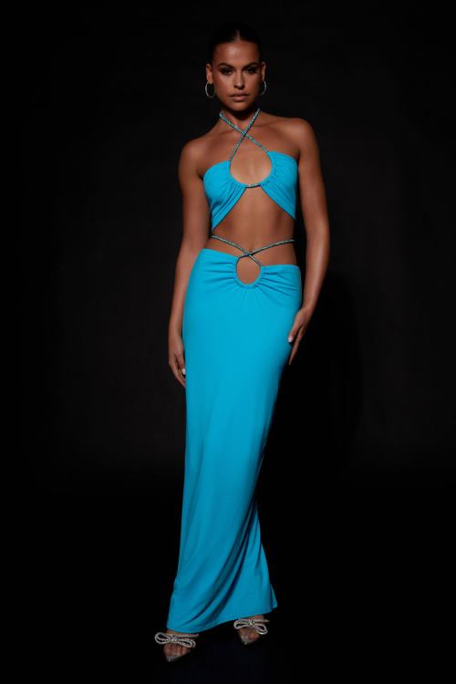 ルビーディアマンテ ロープシャーリングマキシスカート Meshki シアンブルー N80F61559 衣類