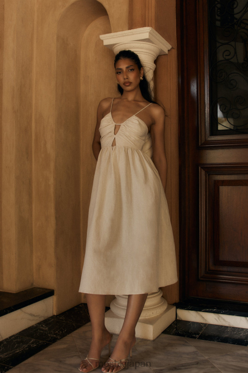 マグデレナ カットアウト リネン ミディドレス Meshki 自然 N80F619 衣類