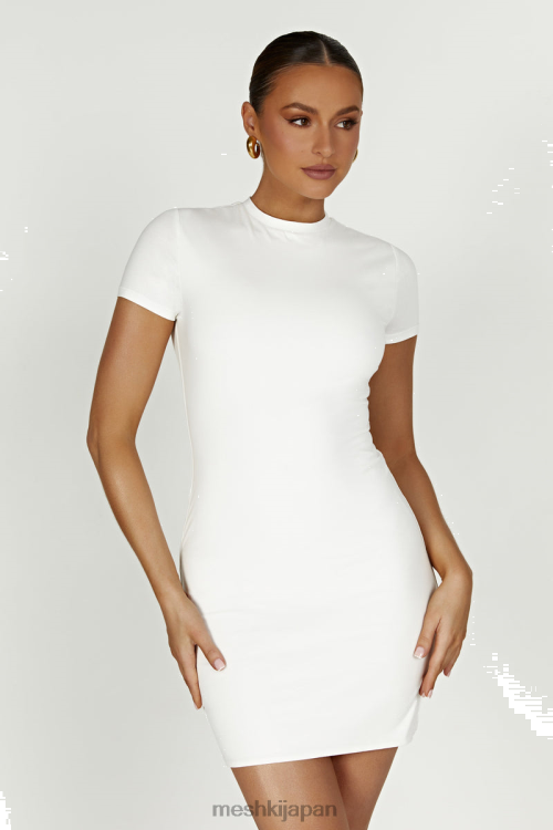 ホルストン半袖ミニドレス Meshki 白 N80F6230 衣類