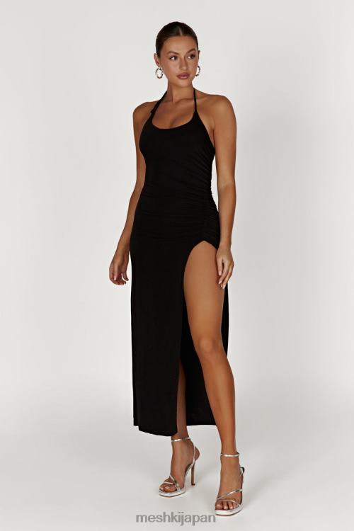 アリソンジャージ シャーリング スプリット マキシドレス Meshki 黒 N80F6231 衣類