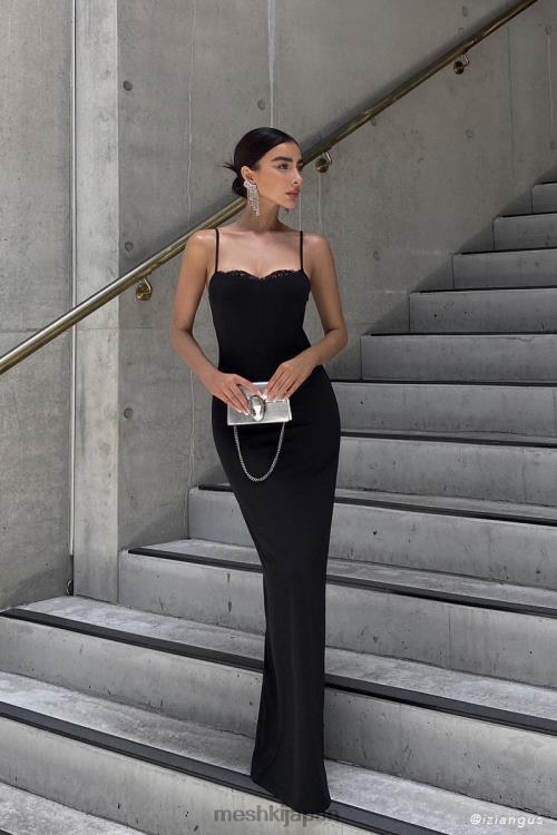 アモレット レーストリム マキシドレス Meshki 黒 N80F6287 衣類