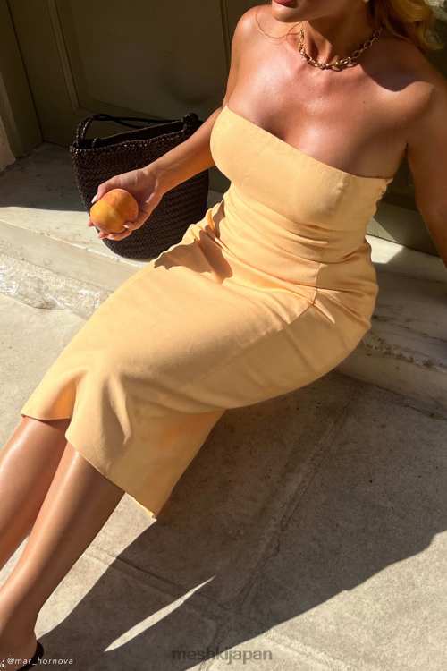 カイリーリネンストラップレスミディドレス Meshki マンゴー N80F6341 衣類