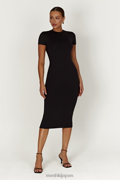 ペニー リサイクル ナイロン 半袖ミディドレス Meshki 黒 N80F6349 衣類