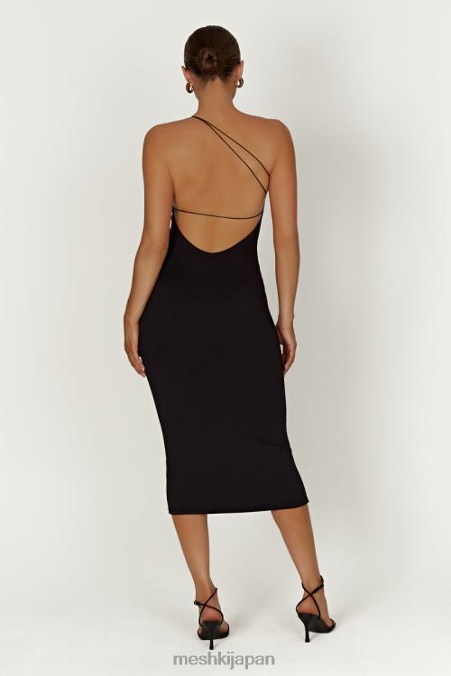 ロザリンド リサイクルナイロン ワンショルダー ミディドレス Meshki 黒 N80F6377 衣類