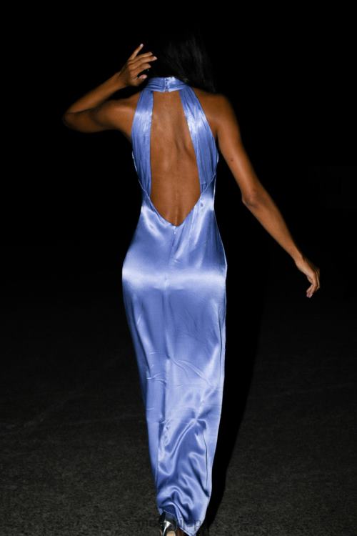 クレア サテン ドレープ バック マキシドレス Meshki ラベンダー N80F6392 衣類