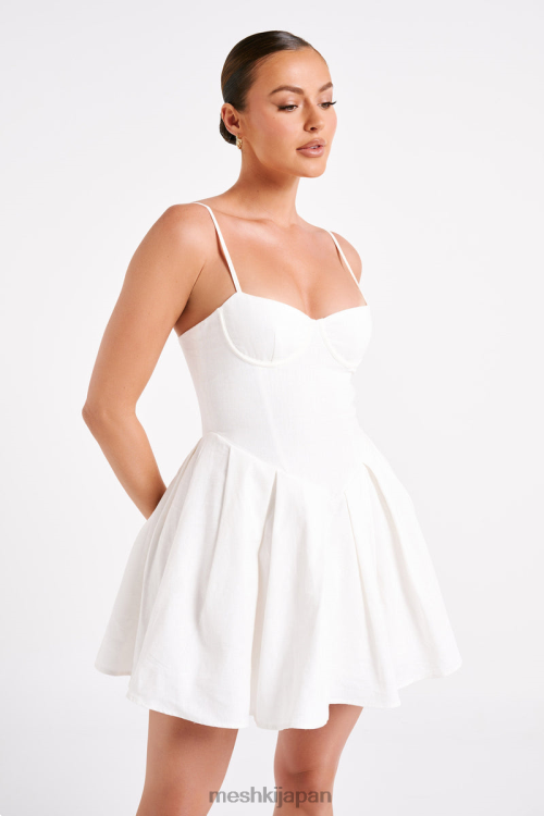 ドリンダ プリーツリネンミニドレス Meshki 白 N80F64 衣類