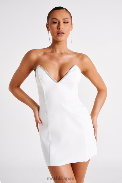 ディアマンテロープ付きマディスーツミニドレス Meshki 白 N80F641 衣類