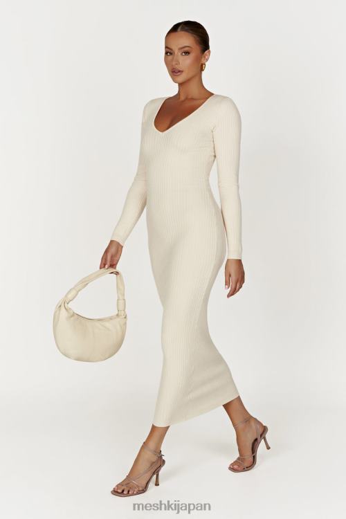 ニーナ 長袖ニットミディドレス Meshki クリーム N80F6456 衣類