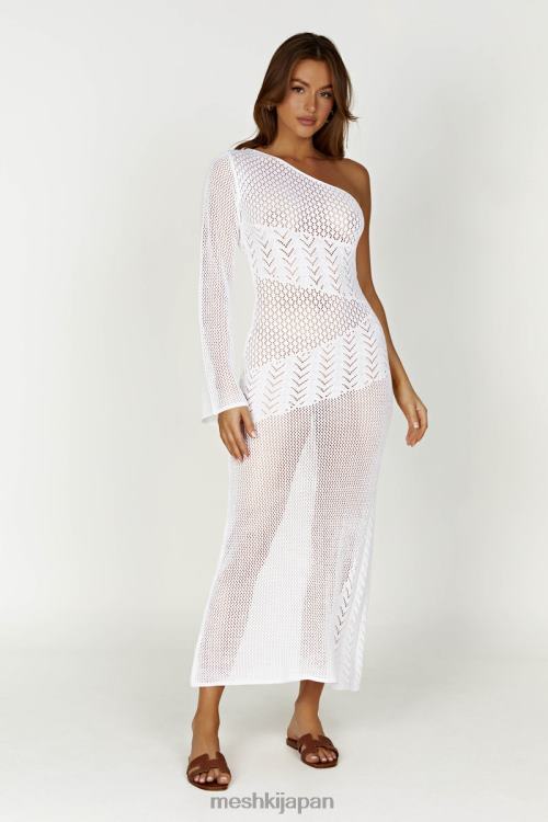 ジョディ ワンショルダー ミックスヤーンドレス Meshki 白 N80F6457 衣類
