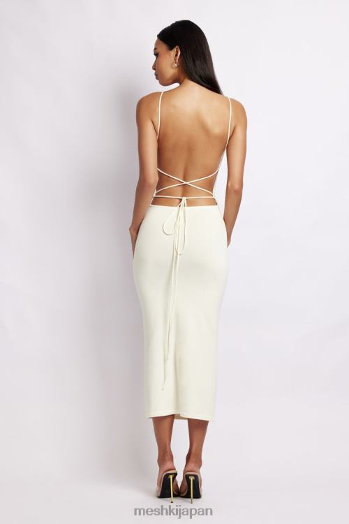 ケリークロスバックスクエアネックドレス Meshki 白 N80F6469 衣類