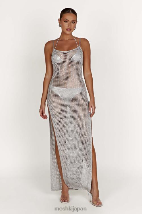 ゼルダ スパンコールかぎ針編みマキシドレス Meshki 銀 N80F6502 衣類