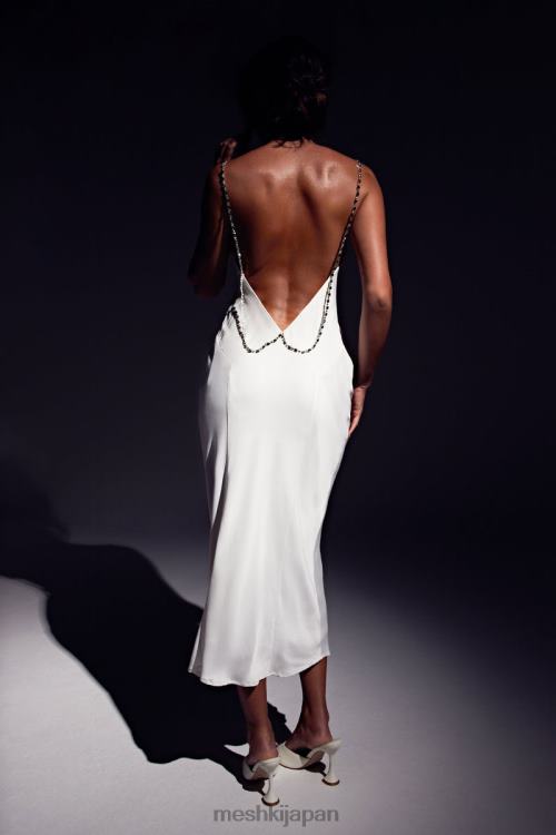 ラスタカウルネック ディアマンテストラップ ミディドレス Meshki 白 N80F6534 衣類