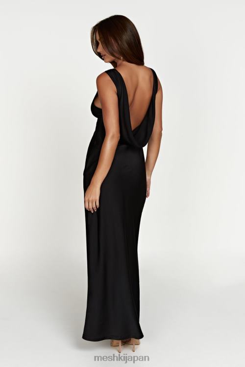ナディア バックカウル付きマキシサテンドレス Meshki 黒 N80F668 衣類