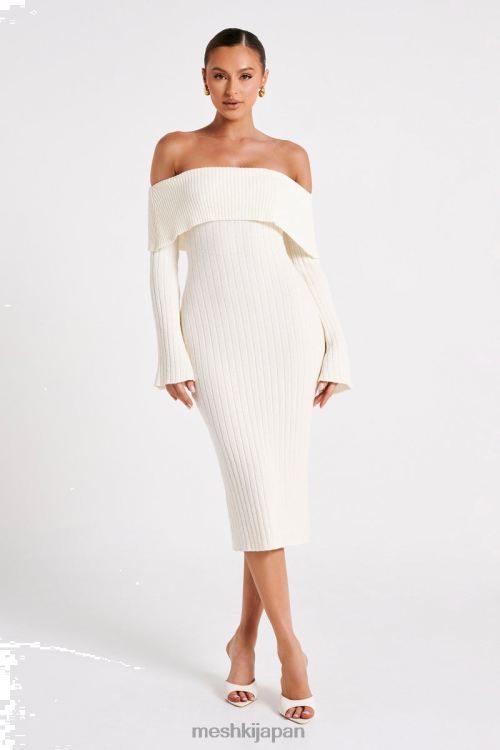 ステファニア オフショルダー ニットドレス Meshki 白 N80F679 衣類