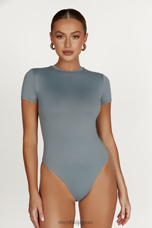 フランチェスカ リサイクルナイロン クルーネック半袖ボディスーツ Meshki 軽い木炭 N80F6869 衣類