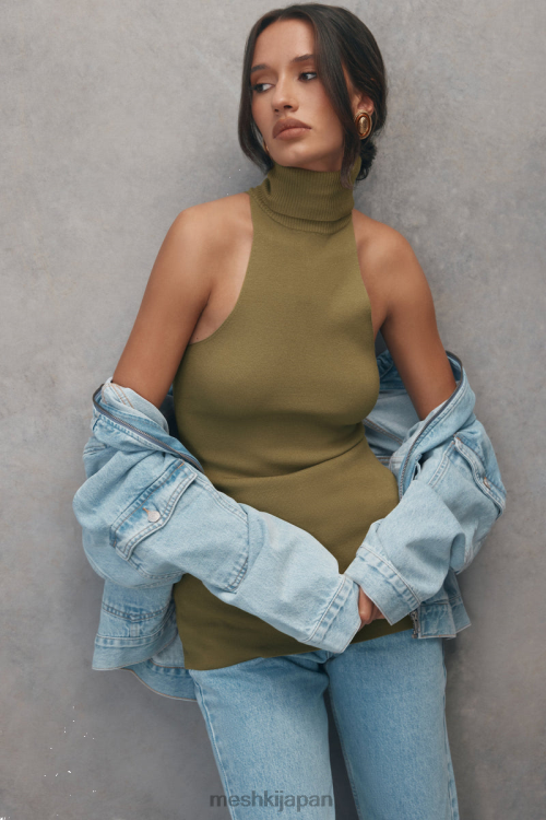 ケルシー ノースリーブ タートルネック トップ Meshki オリーブ N80F6873 衣類