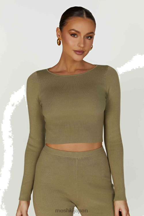 ヘイズリー長袖ニットトップ Meshki オリーブ N80F6906 衣類