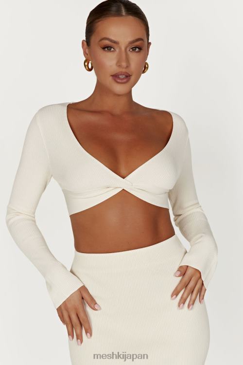 カエシャ長袖ツイストフロントニットトップ Meshki 骨 N80F6970 衣類