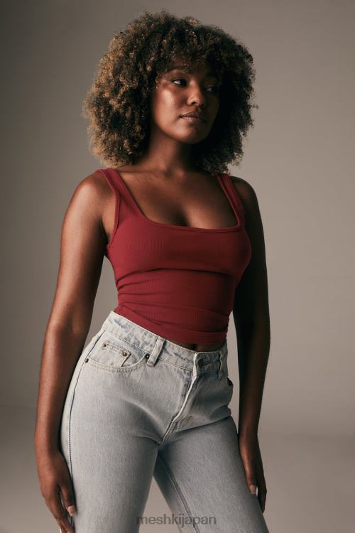 メーガン妃 スクエアネック リブトップ Meshki チェリーチョコレート N80F6981 衣類