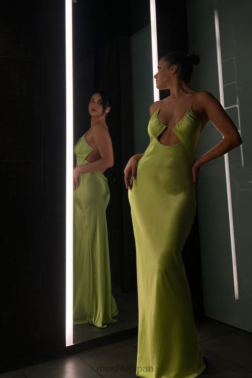 Sadie マキシサテン ホルターシャーリング スリップドレス Meshki ピスタチオグリーン N80F6544 衣類