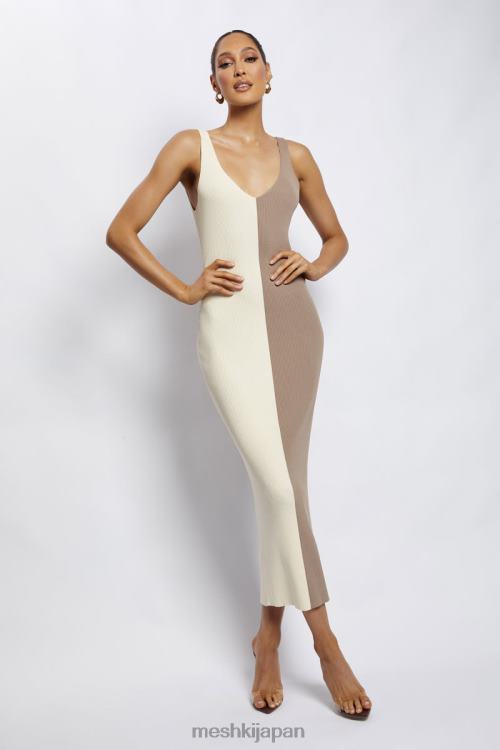 ジョディ ツートーン Vネック ミディドレス Meshki マルチヌード N80F6750 衣類