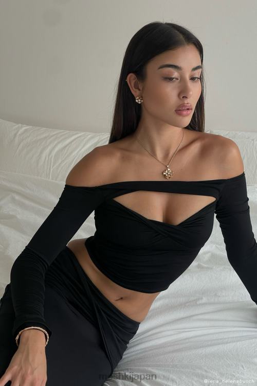 ceri オフショルダー長袖トップ Meshki 黒 N80F6856 衣類