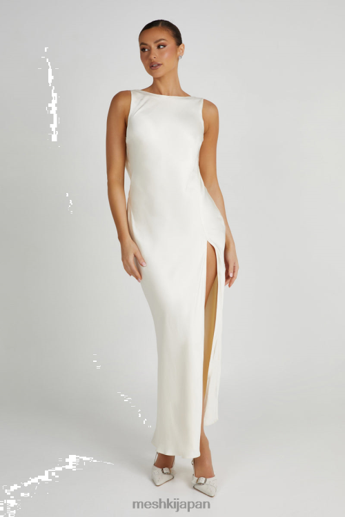 gemima スプリット付きサテン マキシドレス Meshki 象牙 N80F615 衣類