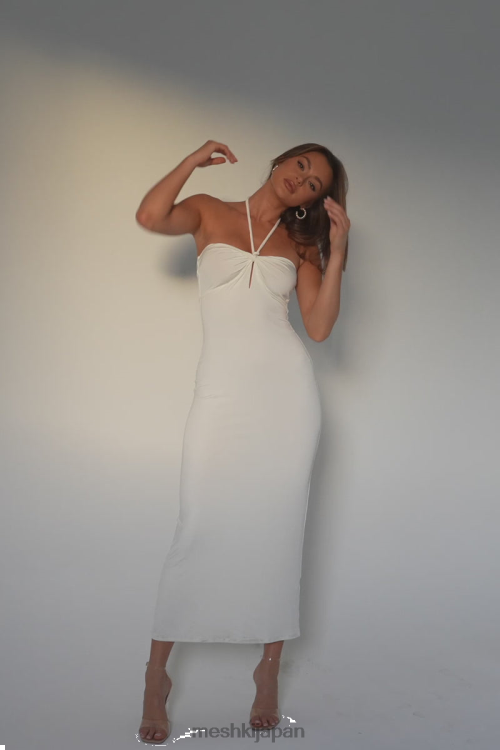 krissy ミディツイストホルタージャージードレス Meshki 白 N80F6172 衣類