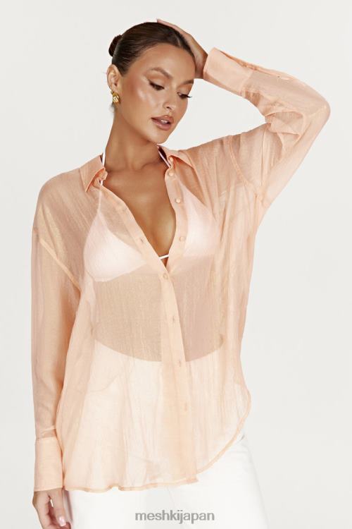 molly オーバーサイズ シアー イリディセント シャツ Meshki 桃 N80F61101 衣類