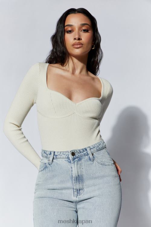 rinna リサイクル ニット スクープネック ボディスーツ Meshki クリーム N80F61222 衣類