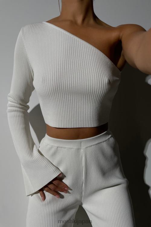 rue ワンショルダーフレアスリーブクロップトップ Meshki 白 N80F6974 衣類