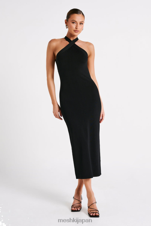 sarai ホルターネックニットミディドレス Meshki 黒 N80F648 衣類