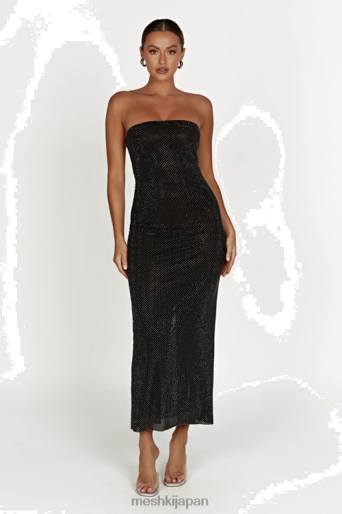 waverly ストラップレス ディアマンテ ミディドレス Meshki 黒 N80F6359 衣類