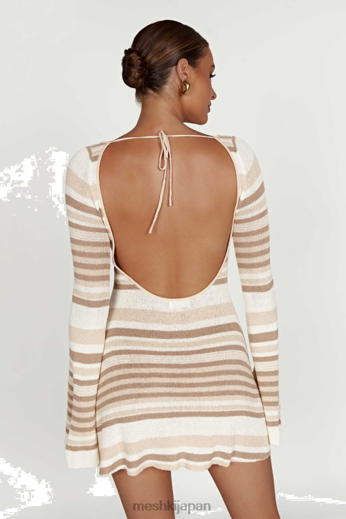 zahra 長袖オープンバックミニニットドレス Meshki クリーム N80F6280 衣類